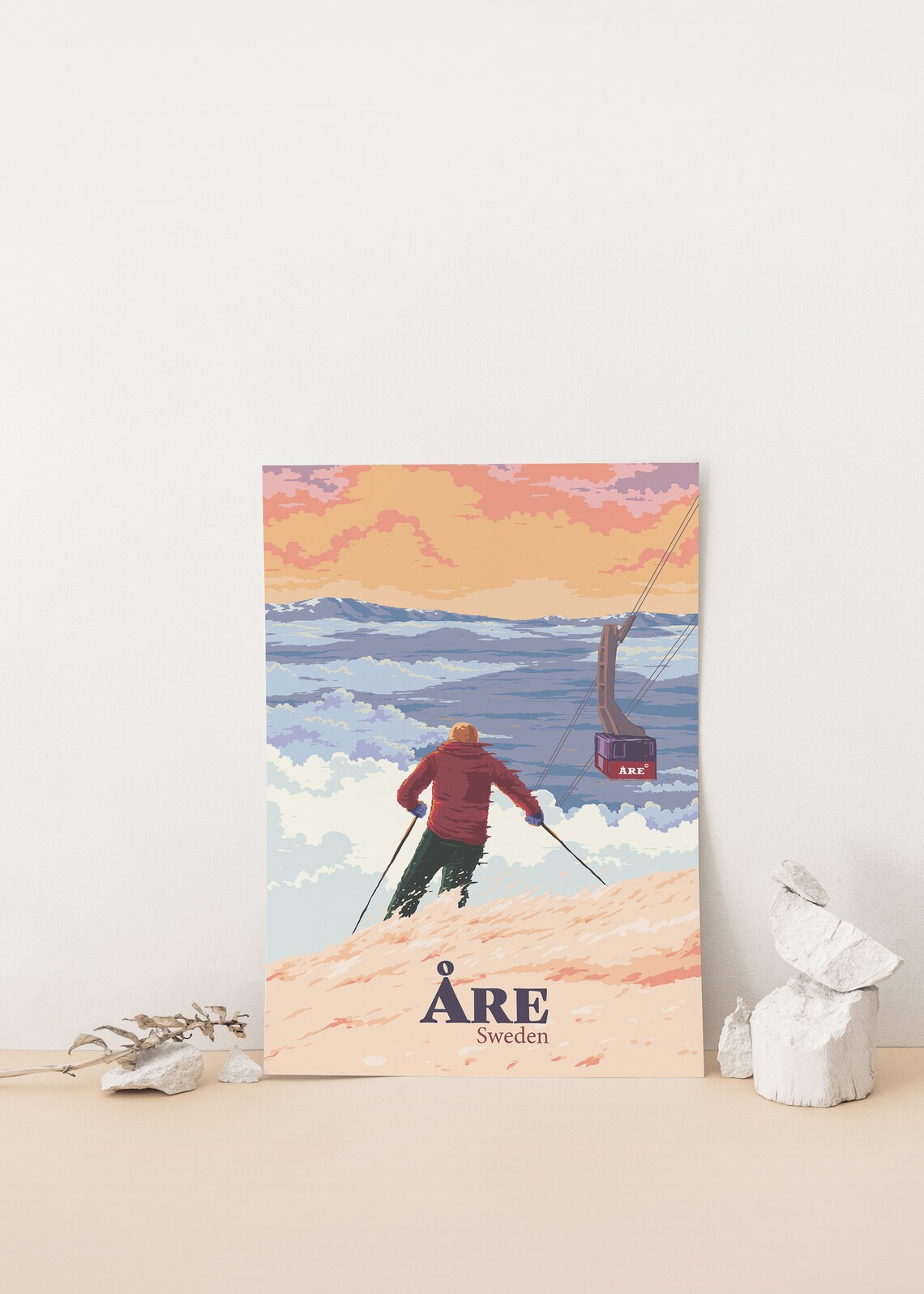 Åre Sweden Ski Resort Vintage Gondola Sea of Clouds Travel Poster - Image 4