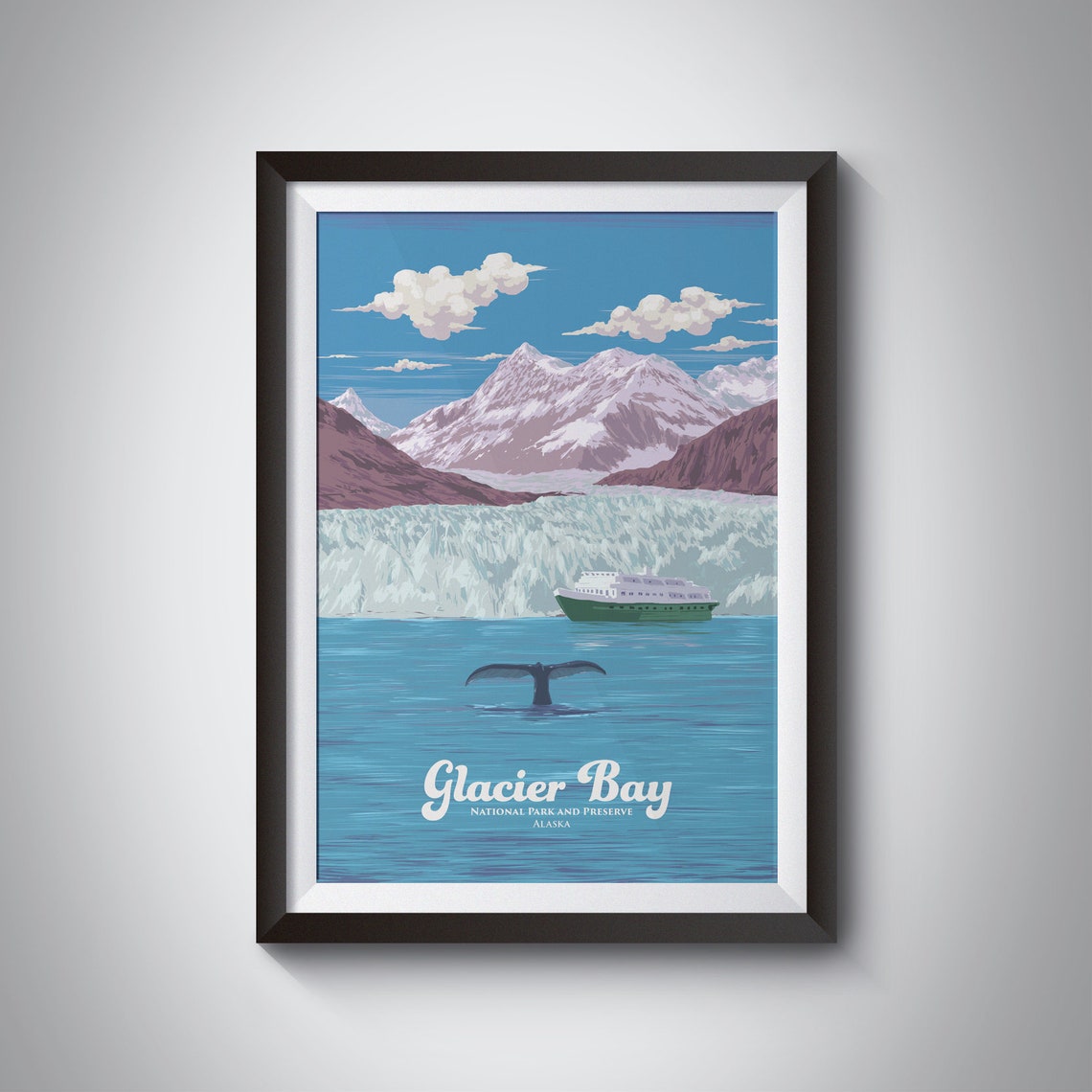 Glacier Bay National Park And Preserve Poster Alaska Juneau Usa Travel Print Johns Hopkins Glacier Unesco Retro Wall Art Travel Gift