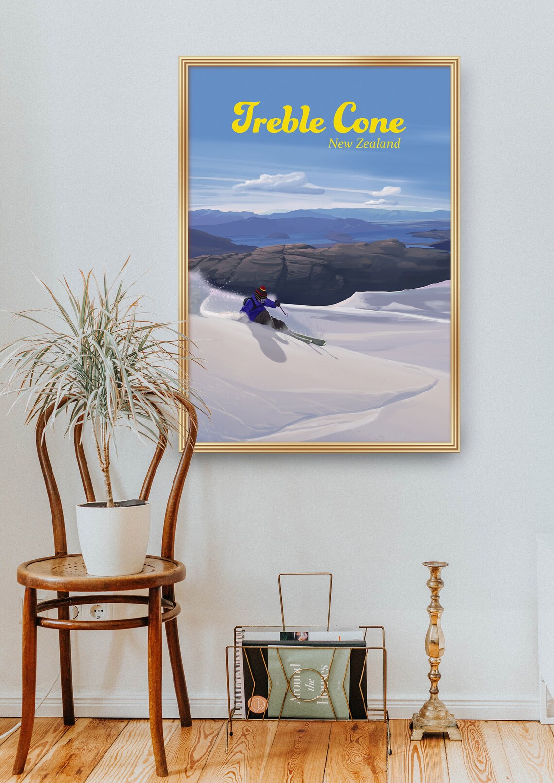 Treble Cone New Zealand Classic Powder Skiing Vintage Travel Poster - Image 2