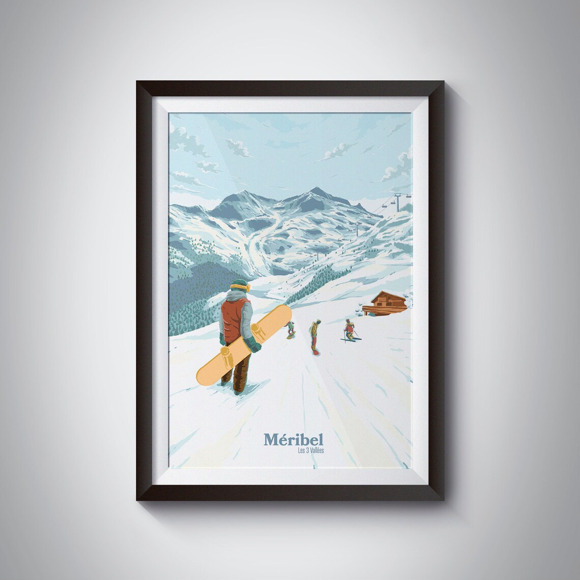 Meribel Snowboarding Poster, Vintage French Alps Art Print