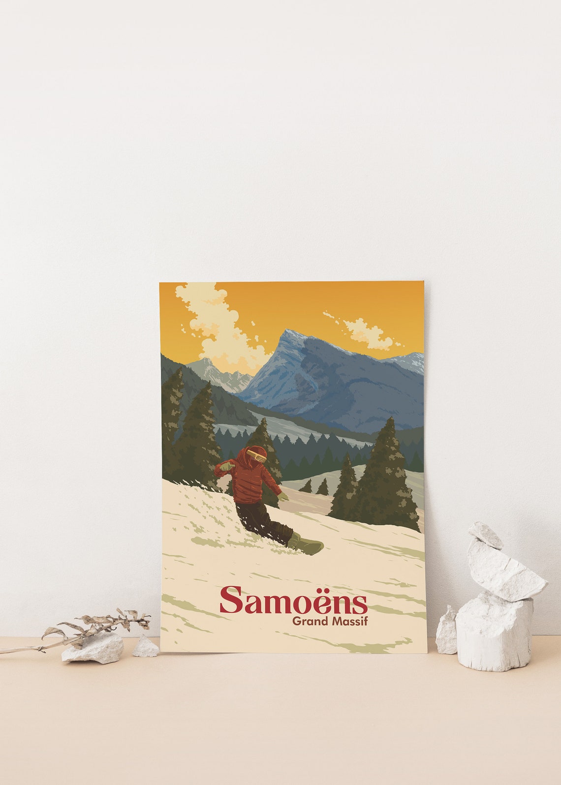 Samoëns Grand Massif French Alps Sunset Snowboard Travel Poster - Image 4