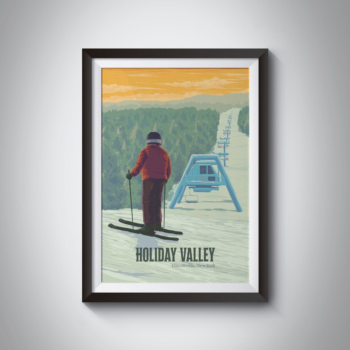Holiday Valley Ellicottville New York Skier Vintage Ski Poster