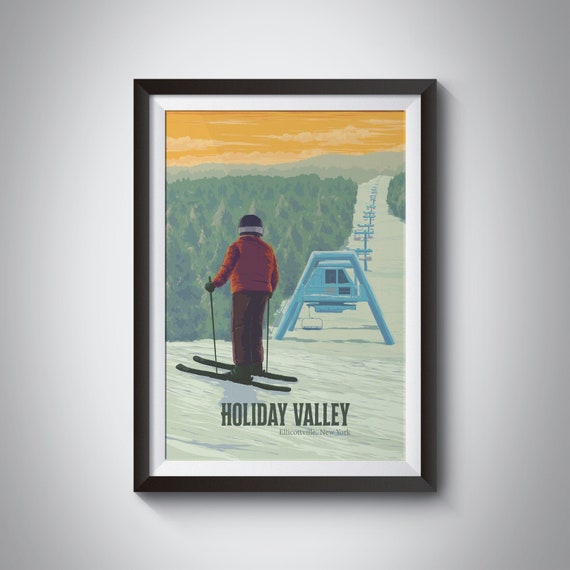Holiday Valley Ny Ski Resort Poster Snowboarding Ellicottville Vintage Travel Print Ski Area New York Skiing Artwork Usa Framed Art