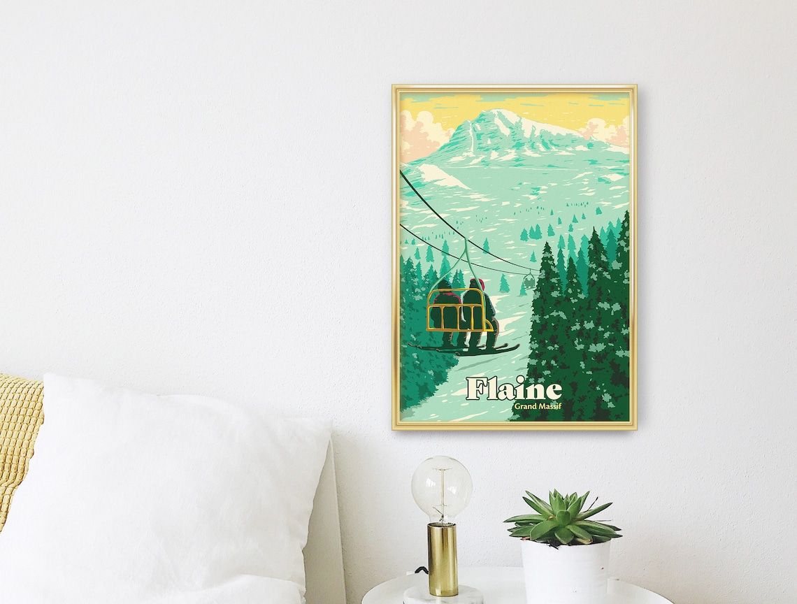 Flaine Ski Resort Vintage Retro Travel Poster - Image 3