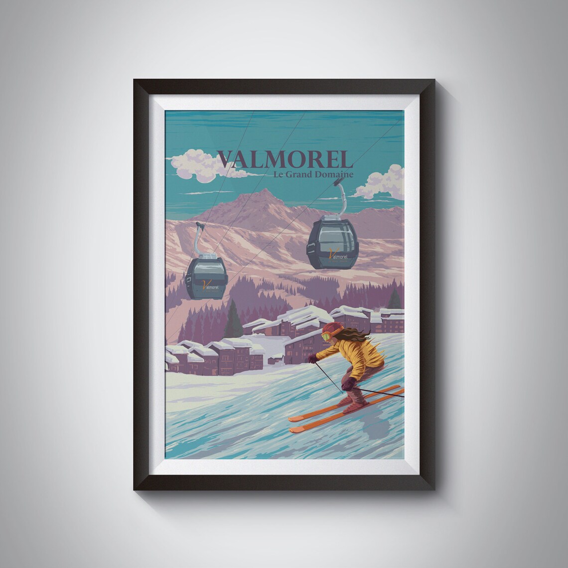 Valmorel French Alps Ski Resort Gondola Vintage Travel Poster