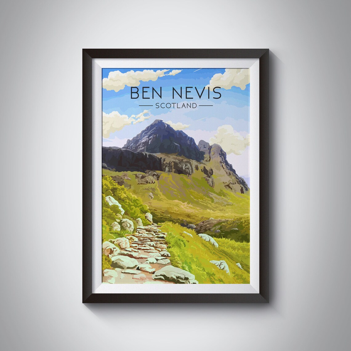Ben Nevis Travel Poster, Scotland Mountain Landscape