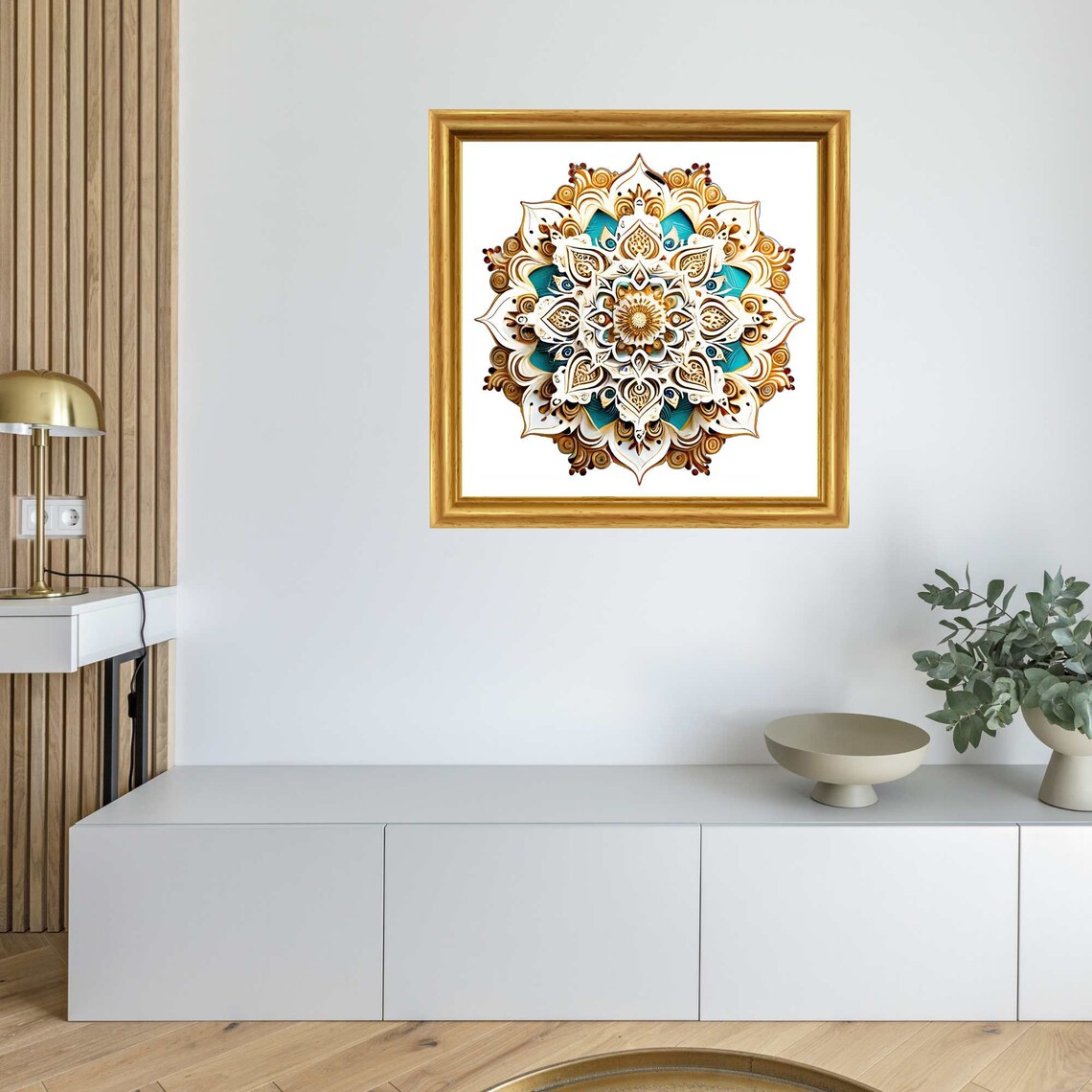 Ornate Gold Teal White Mandala Bohemian Decorative Spiritual Meditation Poster - Image 3