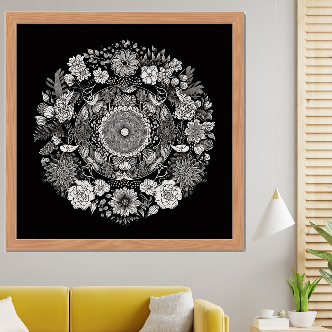 White Flower Mandala on Black Background Striking Bold Poster - Image 2