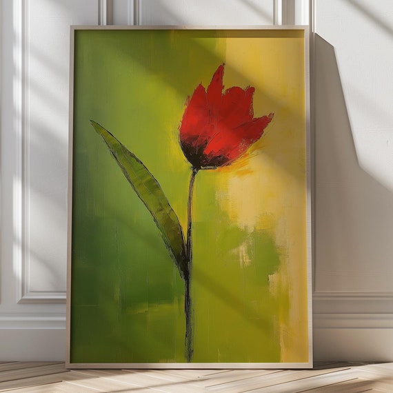 Abstract Tulip Painting Modern Floral Decor Bold Red Flower Print Colorful Maximalist Art For Home Dopamine Decor Living Room Gift For Her