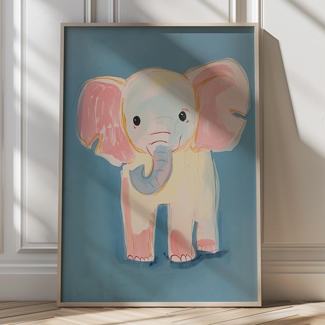 Baby Elephant Nursery Art Print, Whimsical Pastel