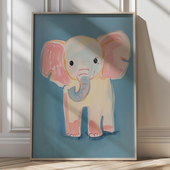 Baby Elephant Nursery Art Print, Whimsical Pastel