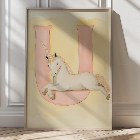 U Is For Unicorn Magical Alphabet Nursery Art Pastel Unicorn Letter Wall Print For Baby Room Kids Fantasy Artwork Baby Room Gift Idea