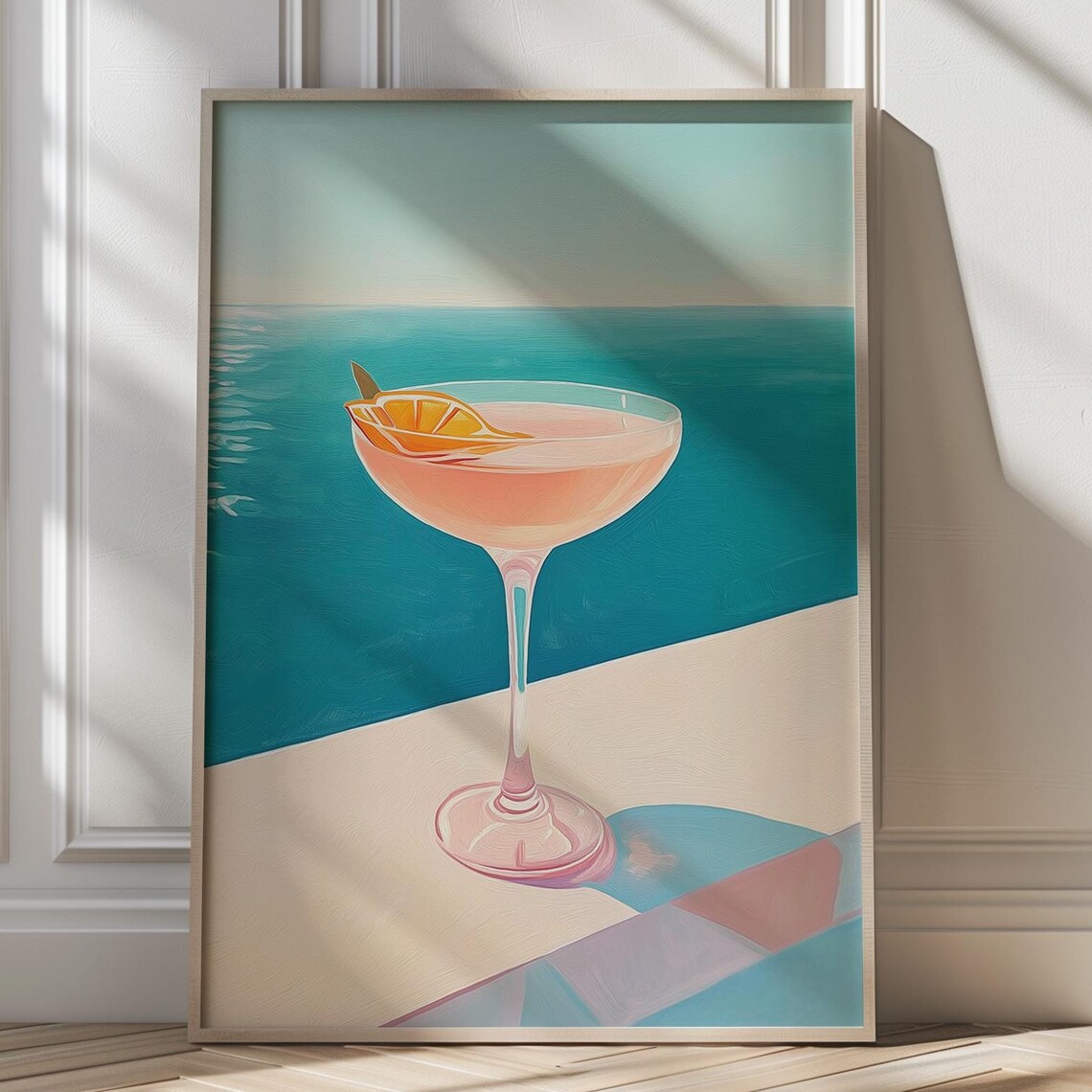 Cocktail Coupe by the Sea Turquoise Ocean View Bar Decor Poster
