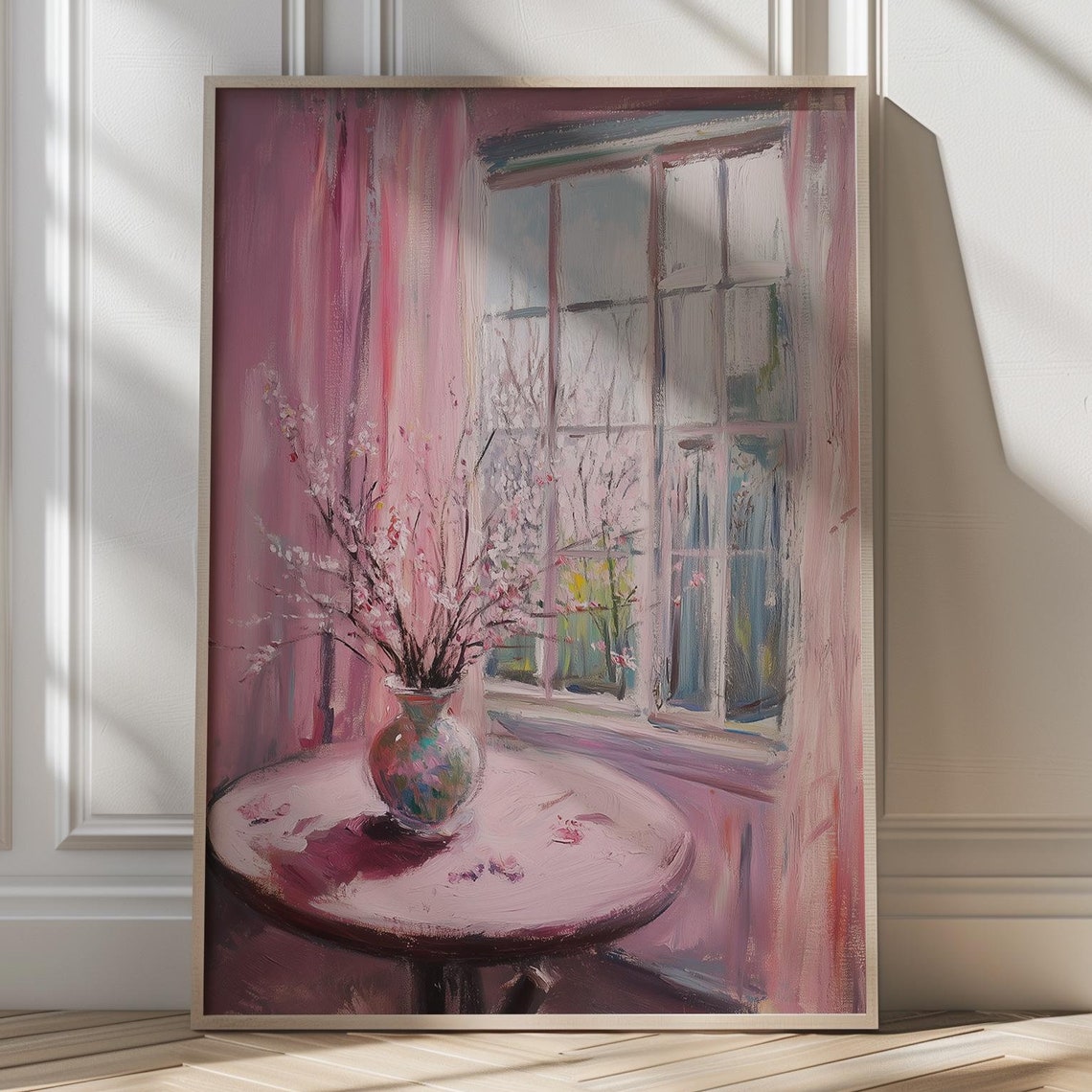 Pink Blossom Window Impressionist Romantic Still Life Wall Poster