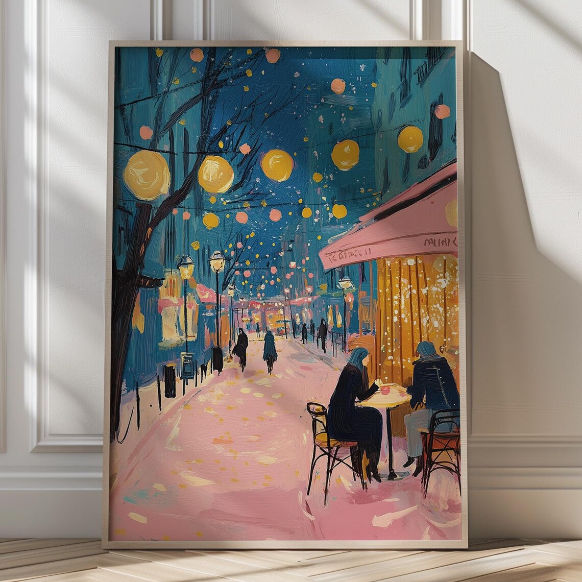 Twilight Cafe Glow, Colorful Maximalist Art Print