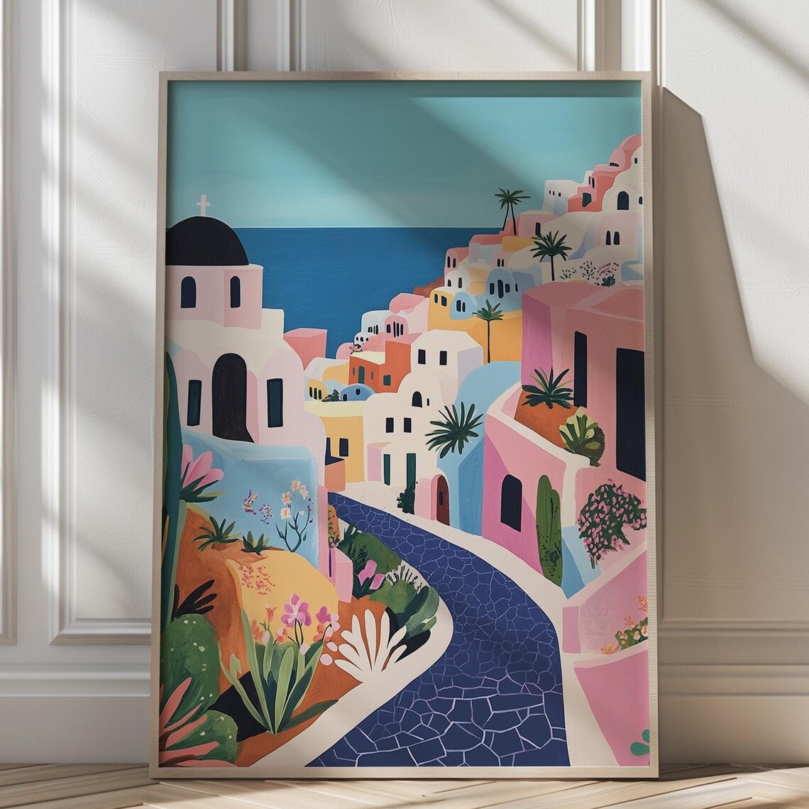 Santorini Greece Colorful Coastal Village Mediterranean Travel Poster