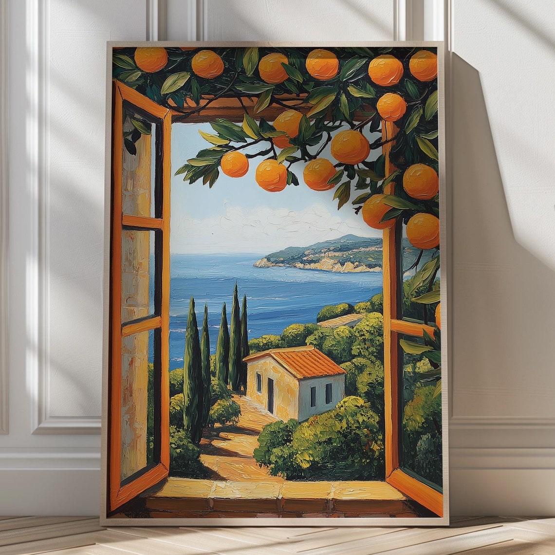 Mediterranean Window Orange Grove Coastal Villa View Wall Poster