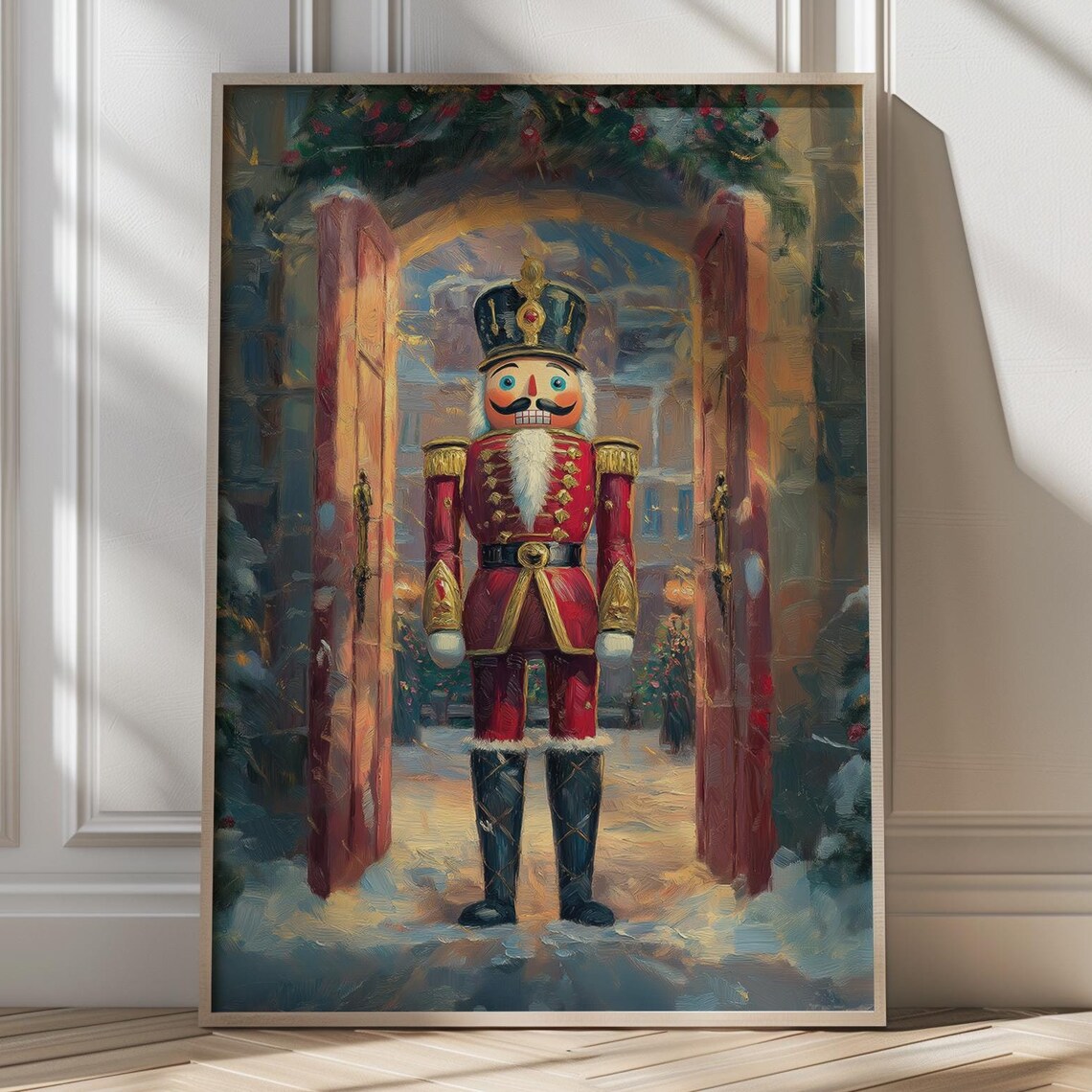 Red Nutcracker Guard at Castle Doorway Christmas Holiday Poster