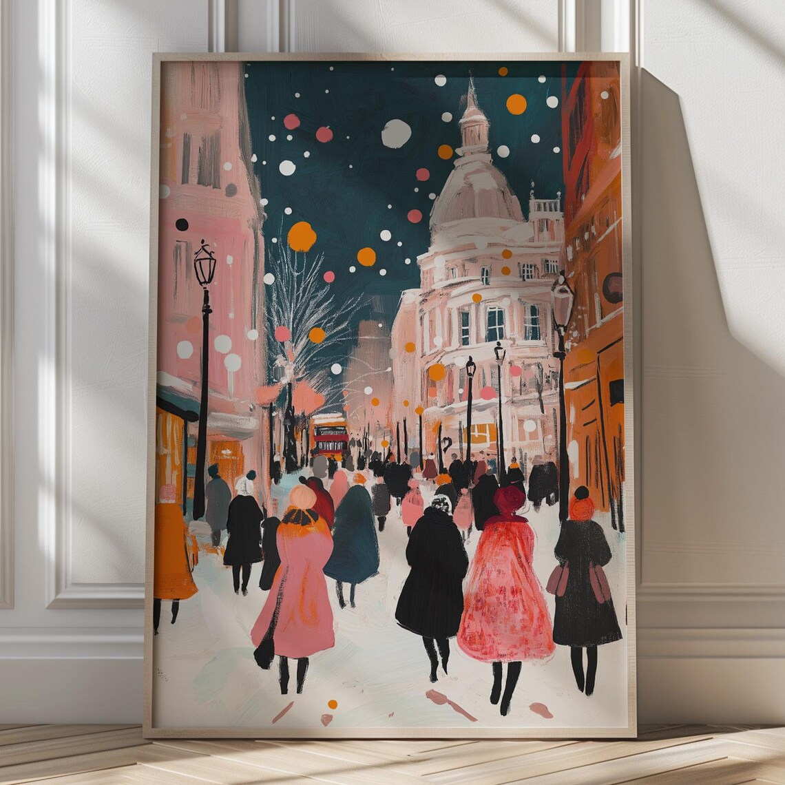 Festive European Street Christmas Crowd And Domed Building Poster
