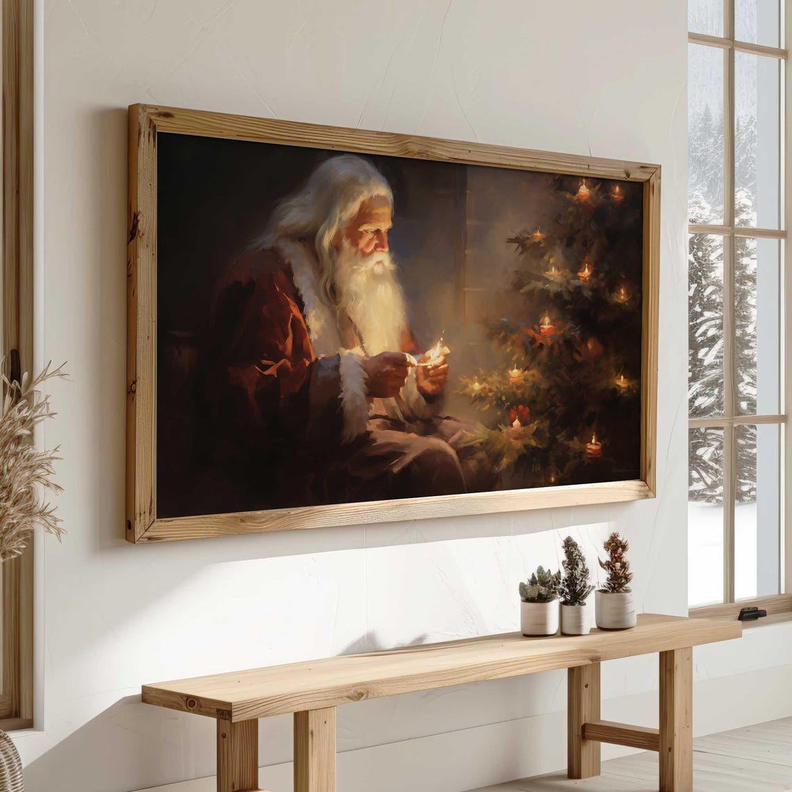 Santa Claus Lighting Christmas Tree Candlelight Holiday Art Poster - Image 2