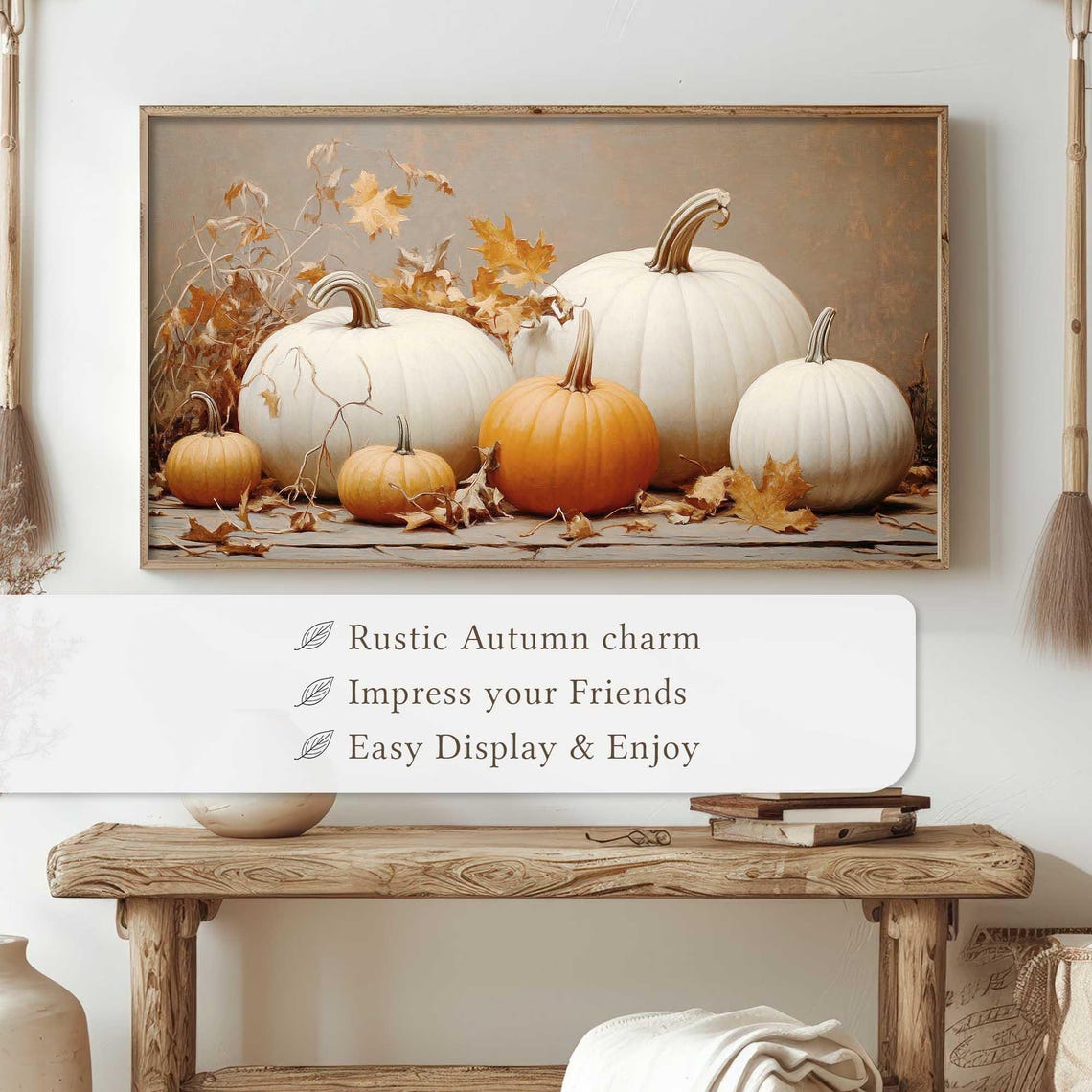 White Pumpkin Harvest Neutral Fall Still Life Autumn Wall Art - Image 2
