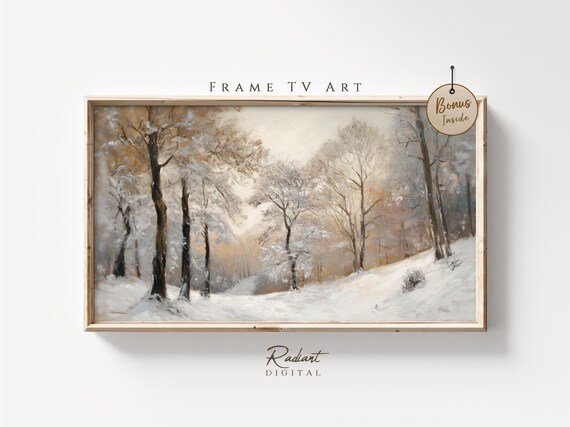 Golden Winter Forest with Snowy Path Luminous Landscape Watercolor Poster