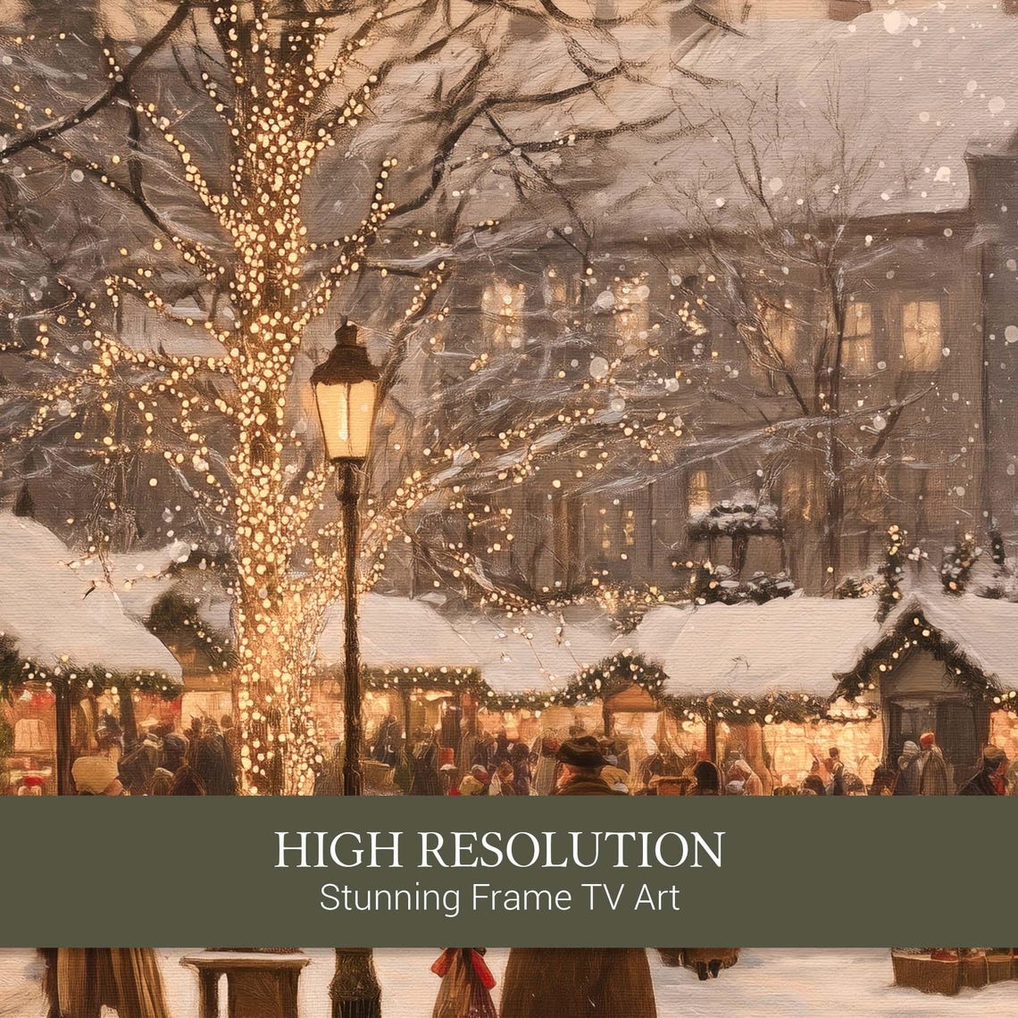 Snowy Christmas Market Street Stalls with Warm Glowing Lights Poster - Image 3