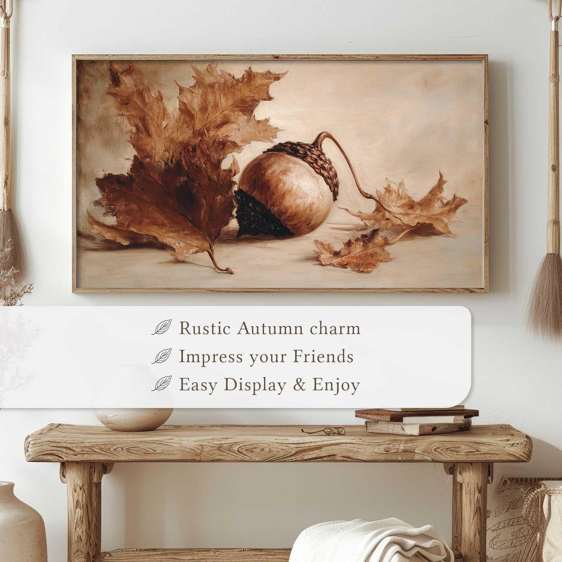 Giant Acorn Dried Oak Leaves Sepia Still Life Autumn Art Print - Image 4
