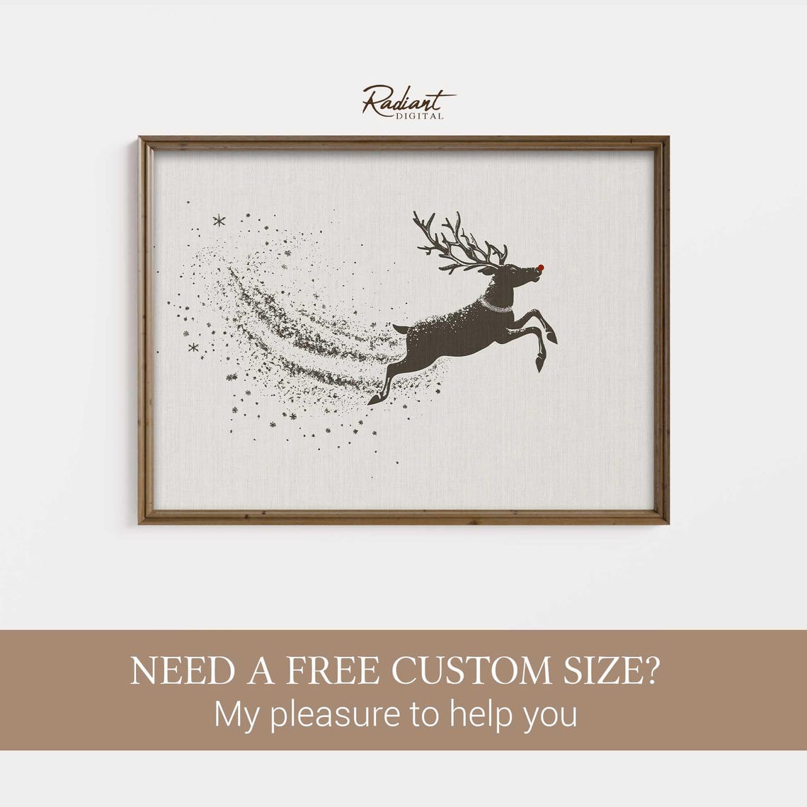 Red Nosed Reindeer Leaping Charcoal Silhouette Snowy Sparkle Poster