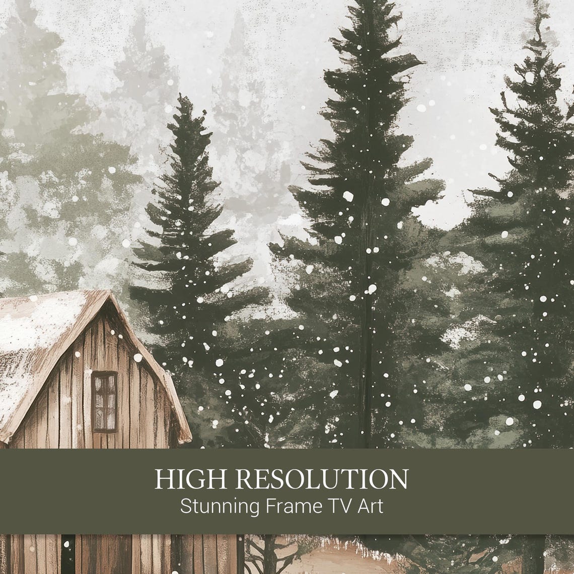 Rustic Barns in Snowy Pine Forest Winter Farmhouse Watercolor Poster - Image 3