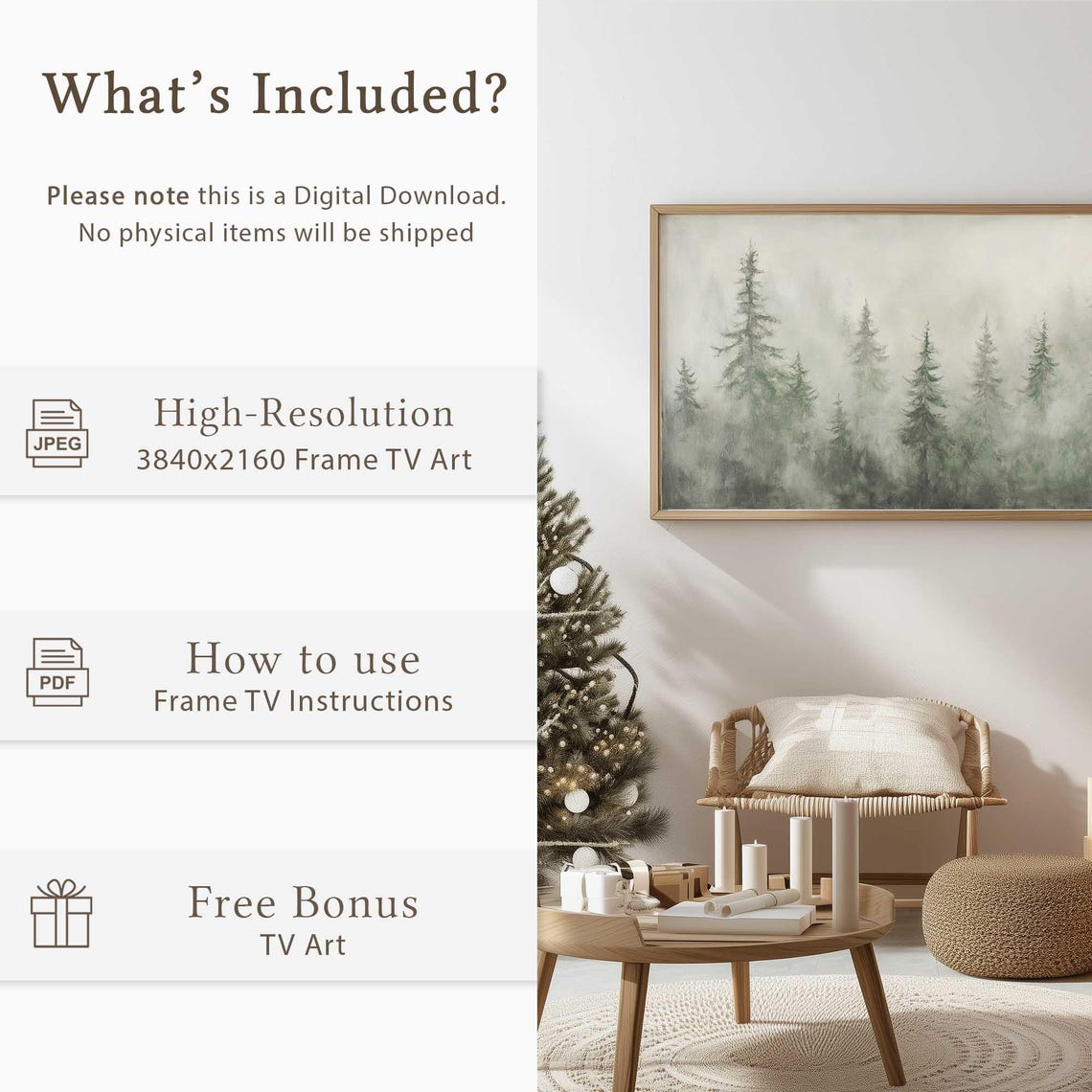 Misty Pine Forest Soft Sage Green Minimalist Winter Watercolor Poster - Image 5