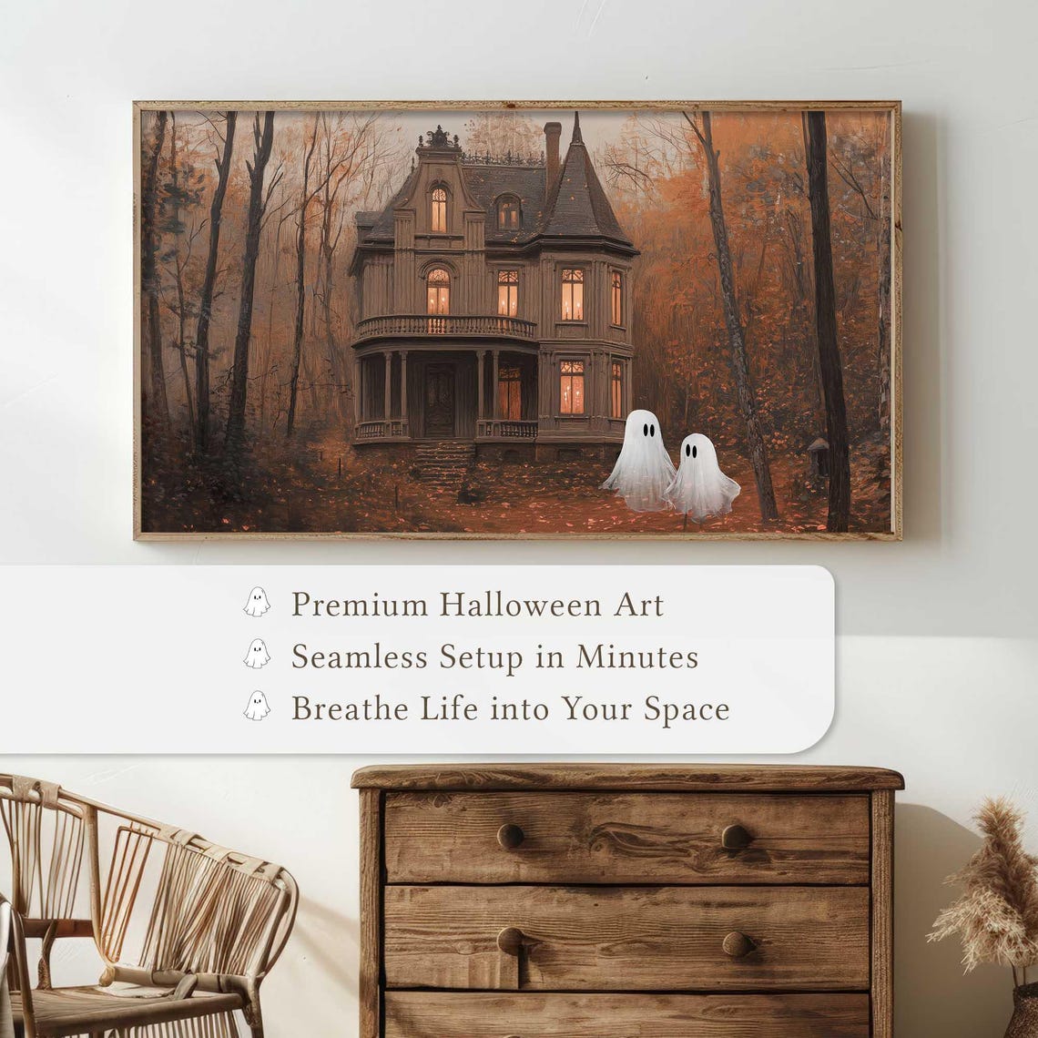 Ghosts Lingering at Haunted Victorian Mansion Autumn Woods Poster - Image 5