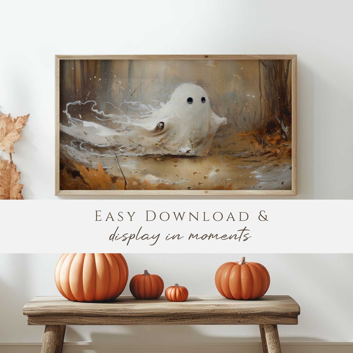 Cute Little Ghost Gliding Through Autumn Forest Spooky Poster - Image 5