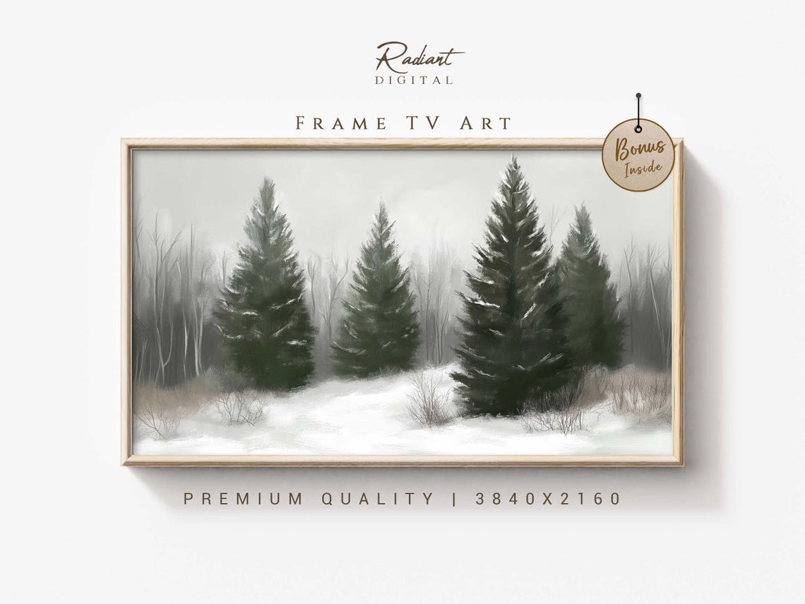 Winter Pines Frame Tv Art Snowy Forest Tv Art Minimalist Winter Tv Decor Evergreen Landscape Tv Art Christmas Frame Tv Nature Tv Art