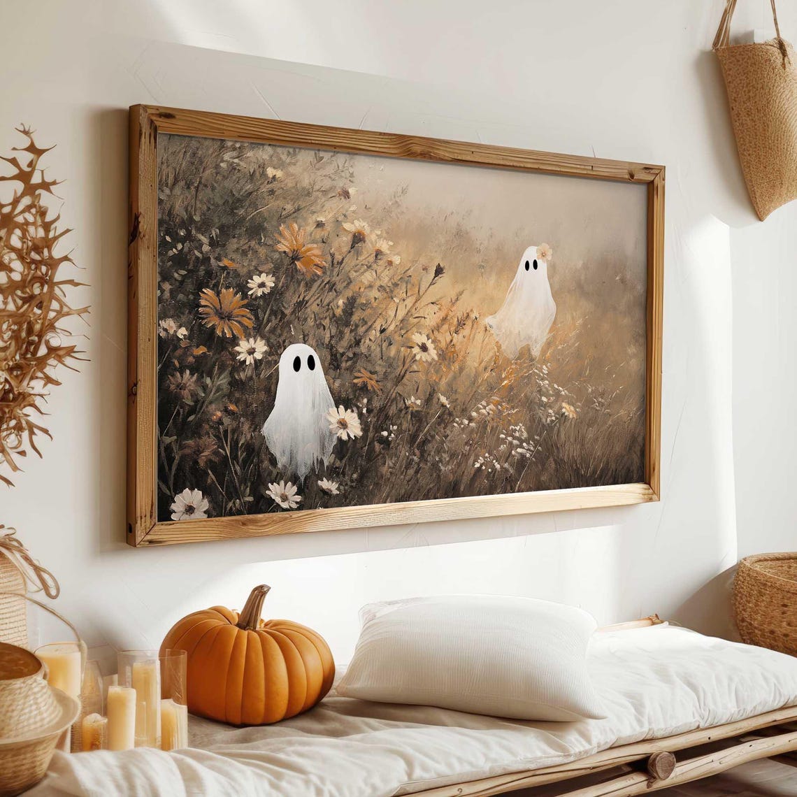 Two Wandering Ghosts in Wildflower Field Autumn Meadow Poster - Image 2