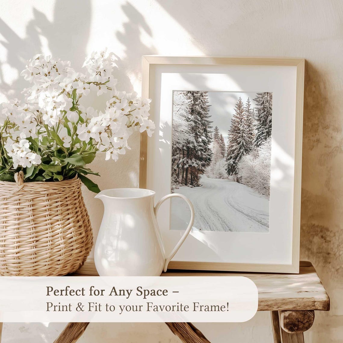 Snowy Country Road Through Tall Pines Winter Watercolor Poster - Image 5