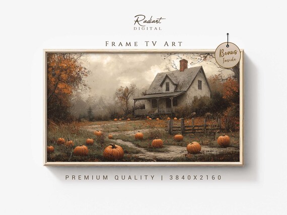 Country Farmhouse Pumpkin Harvest Autumn Landscape Art Poster