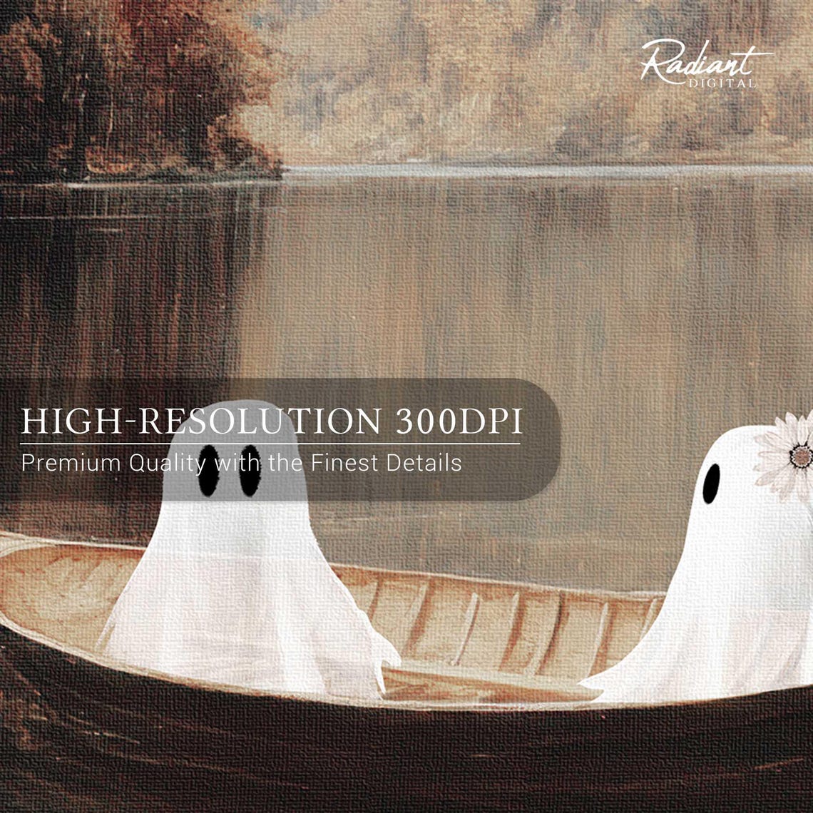 Two Ghosts Drifting in Rowing Boat Autumn Lake Romantic Spooky Poster - Image 5
