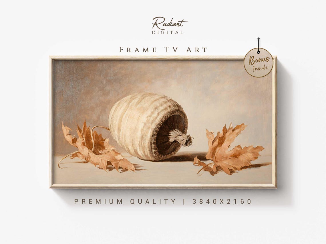 Acorn Still Life Autumn Leaves Rustic Fall Painting Wall Art