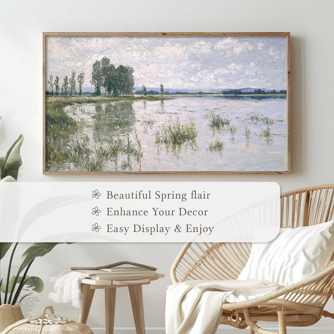 Misty Lake Reeds and Poplars Calm Impressionist Watercolor Poster - Image 4