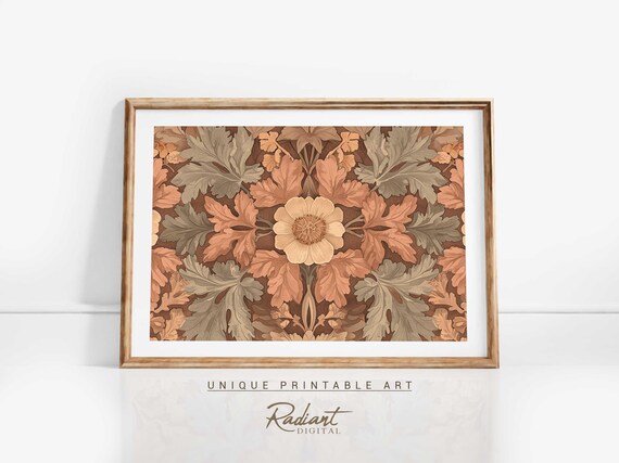 Symmetrical Art Nouveau Floral Pattern Cream Bloom Vintage Poster