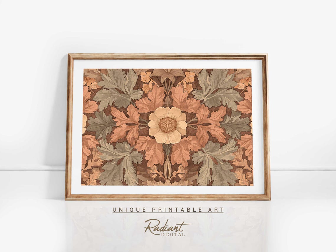 Symmetrical Art Nouveau Floral Pattern Cream Bloom Vintage Poster