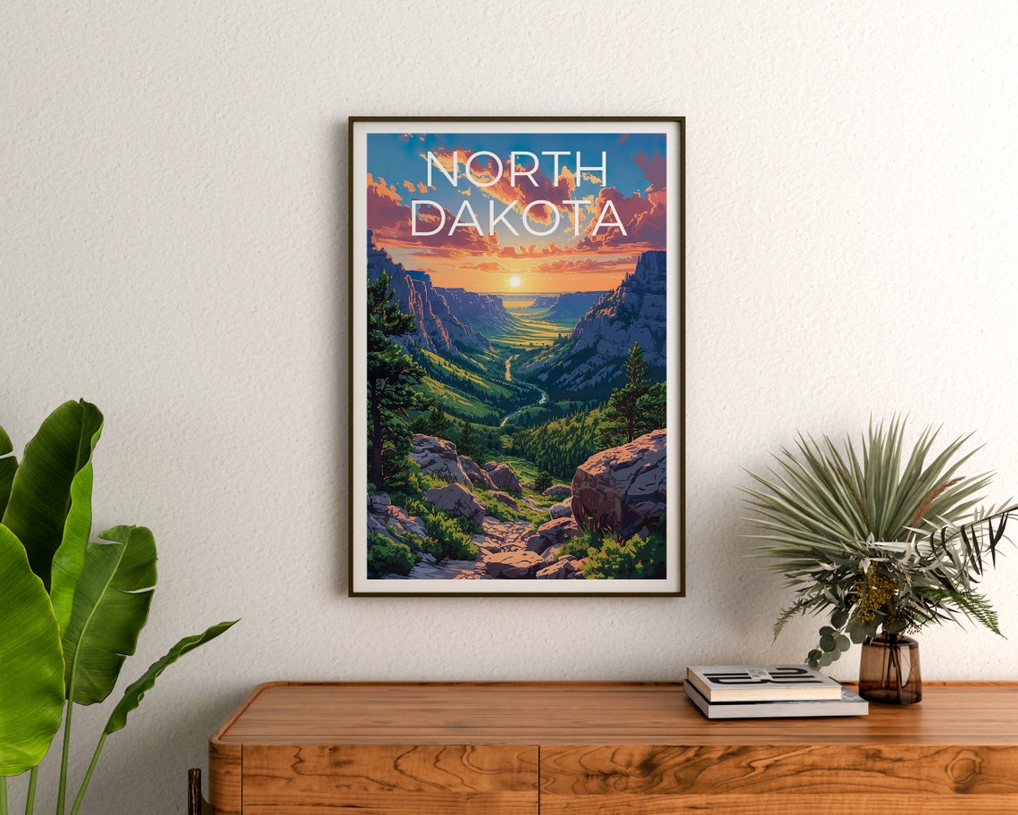 North Dakota Badlands Valley River Sunset Cliffs Travel Poster - Image 3