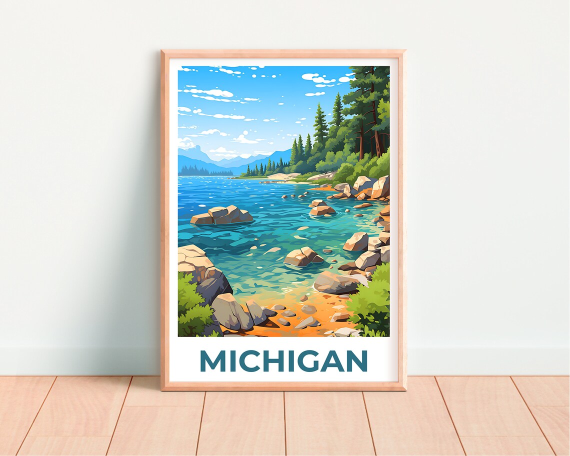 Michigan Travel Poster, Lake Michigan Forest Print - Image 4