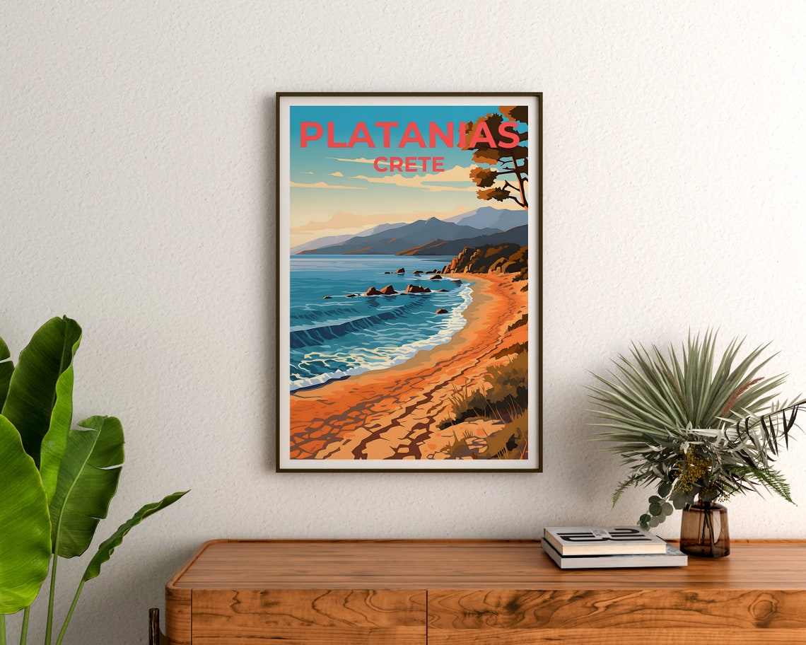 Platanias Crete Greece Sandy Beach Turquoise Bay Travel Poster - Image 3