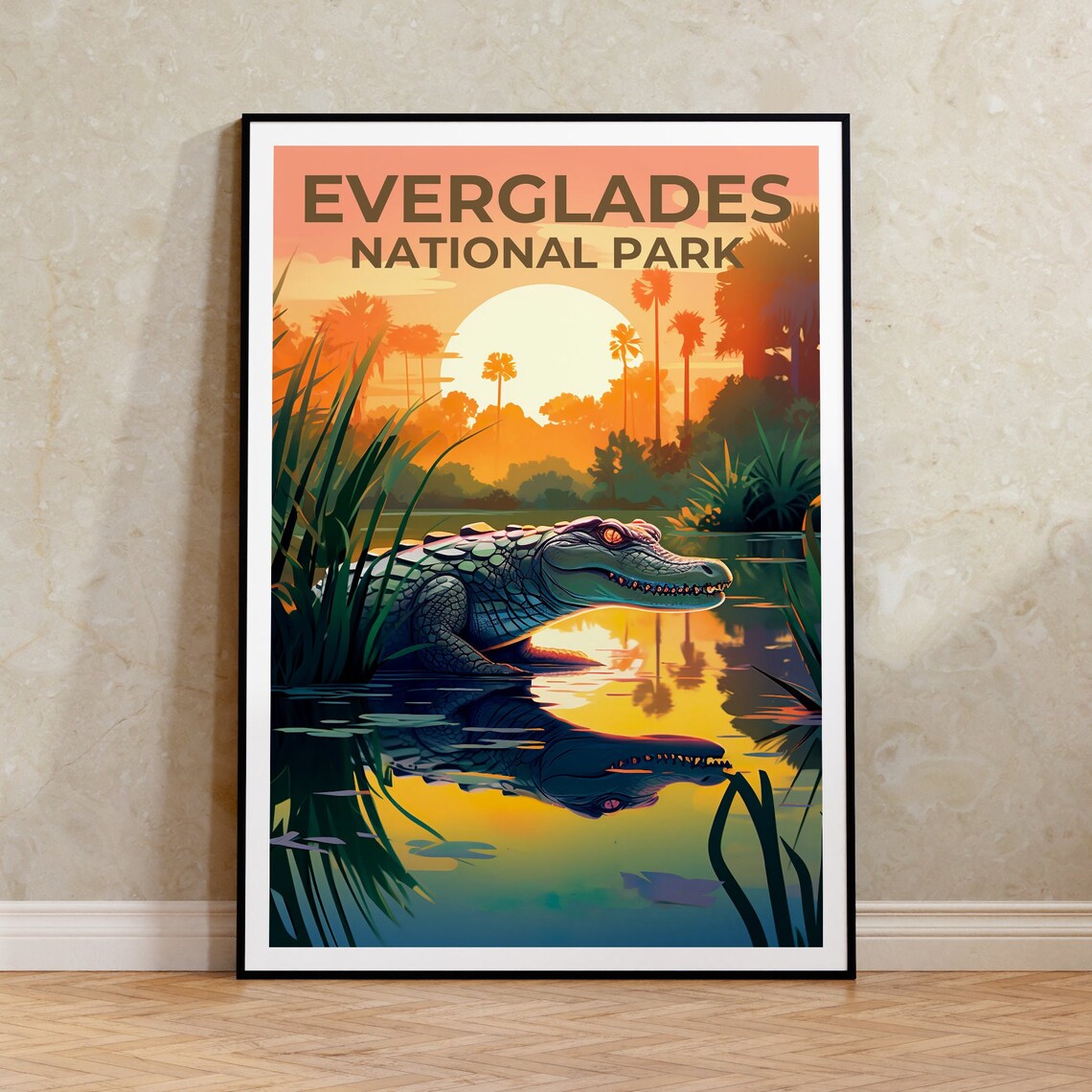 Everglades Travel Poster, Florida Alligator Art Print