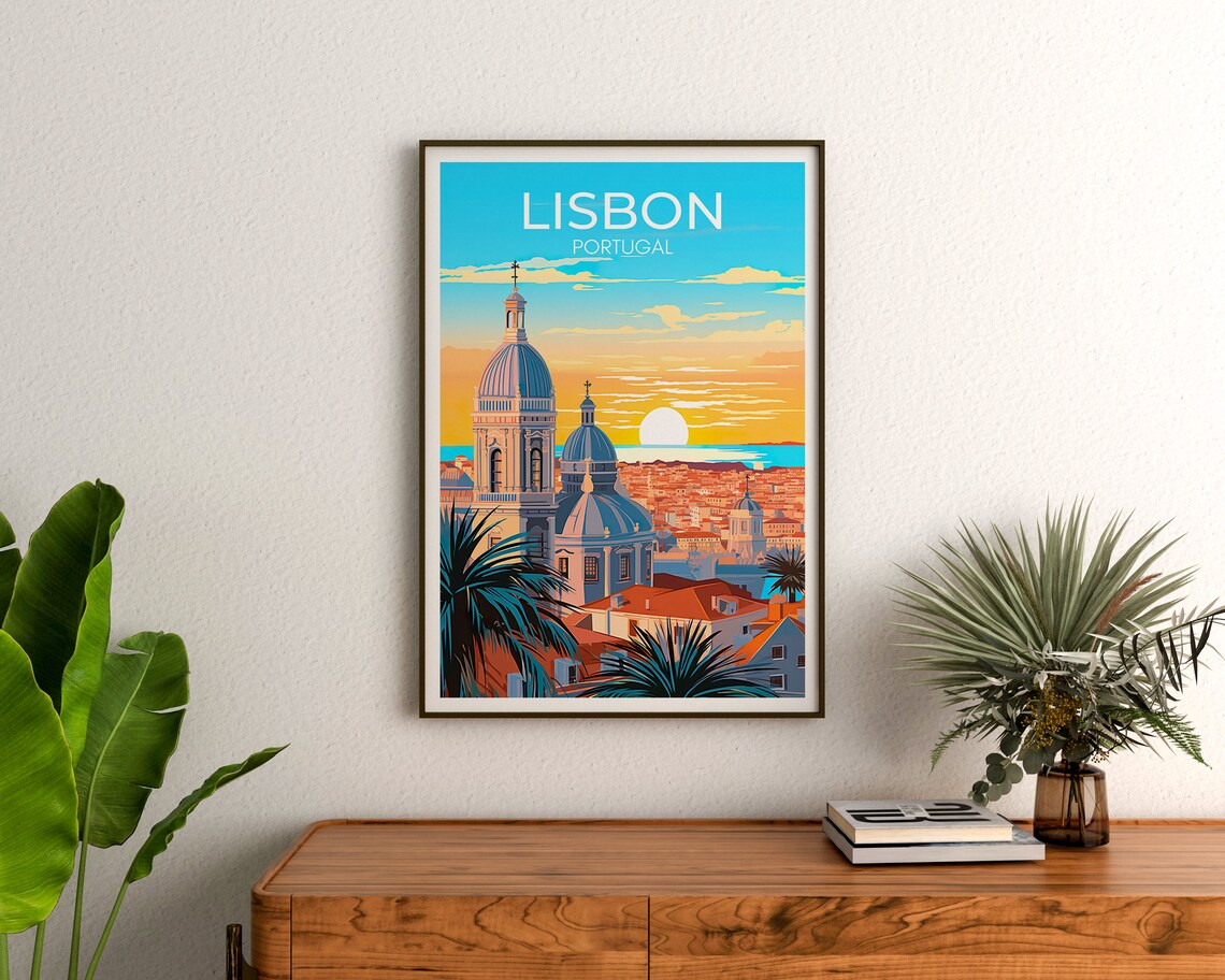 Lisbon Portugal Sunset Domed Churches Rooftops Ocean View City Poster - Image 3