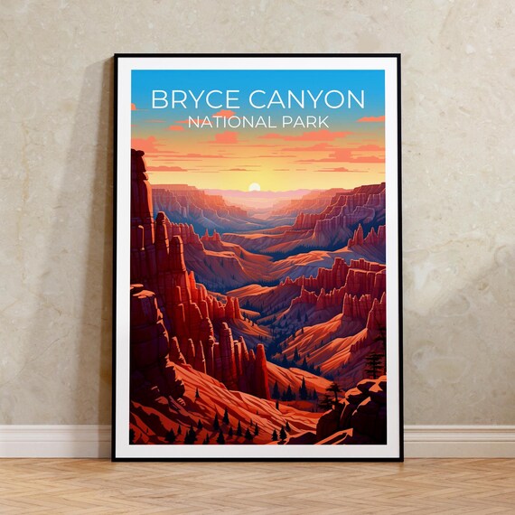 Bryce Canyon National Park Red Rock Hoodoos Desert Sunset Travel Poster