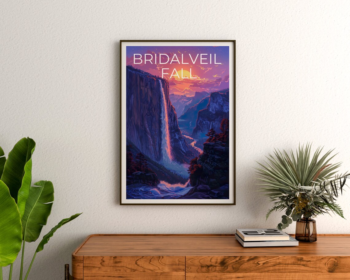 Bridalveil Fall Yosemite Waterfall Sunset Cliff Valley Travel Poster - Image 3