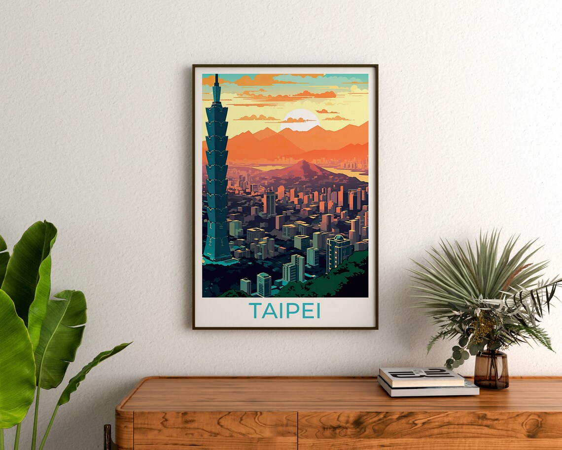 Taipei Taiwan 101 Tower City Skyline Sunset Mountain View Poster - Image 3